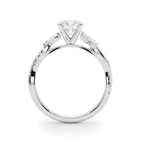 Platinum Round Diamond Floral Vine Solitaire Engagement Ring