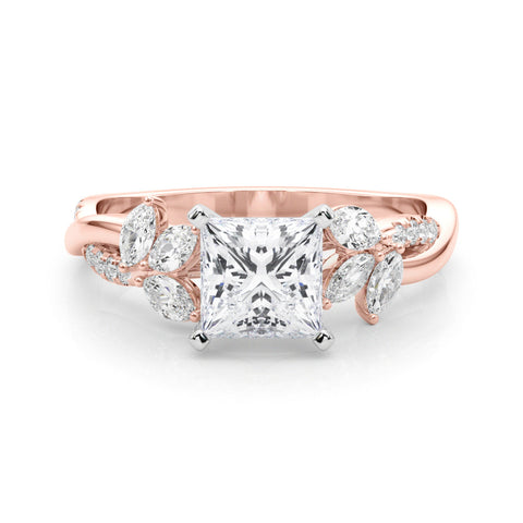 Rose gold Princess Diamond Floral Vine Solitaire Engagement Ring