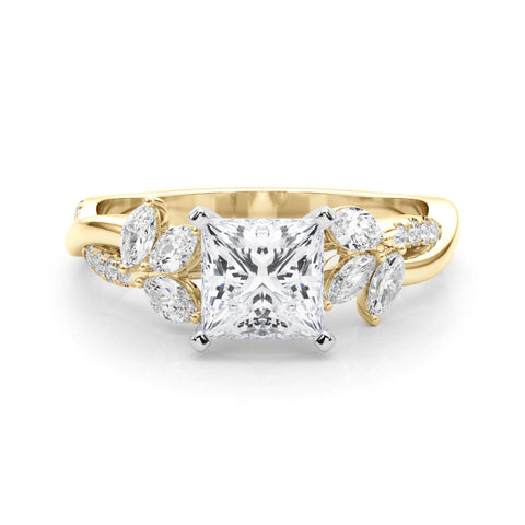 Yellow gold Princess Diamond Floral Vine Solitaire Engagement Ring