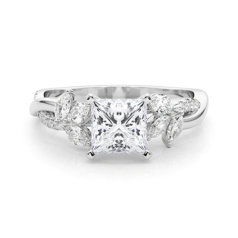 Platinum Princess Diamond Floral Vine Solitaire Engagement Ring