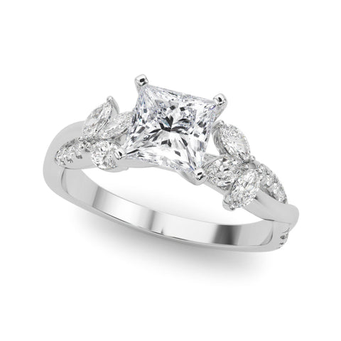 Silver Princess Diamond Floral Vine Solitaire Engagement Ring