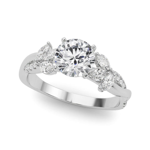Platinum Round Diamond Floral Vine Solitaire Engagement Ring