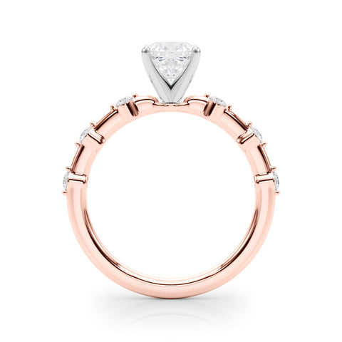 Rose gold Cushion Solitaire Diamond Ring with Bezel Set Side Stones and Prong Setting