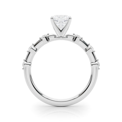 White gold Cushion Solitaire Diamond Ring with Bezel Set Side Stones and Prong Setting