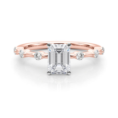 Rose gold Emerald Solitaire Diamond Ring with Bezel Set Side Stones and Prong Setting
