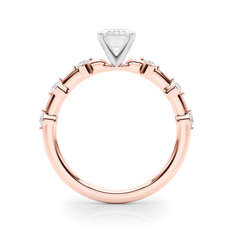 Rose gold Emerald Solitaire Diamond Ring with Bezel Set Side Stones and Prong Setting