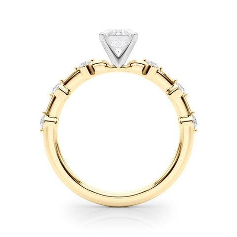 Yellow gold Emerald Solitaire Diamond Ring with Bezel Set Side Stones and Prong Setting