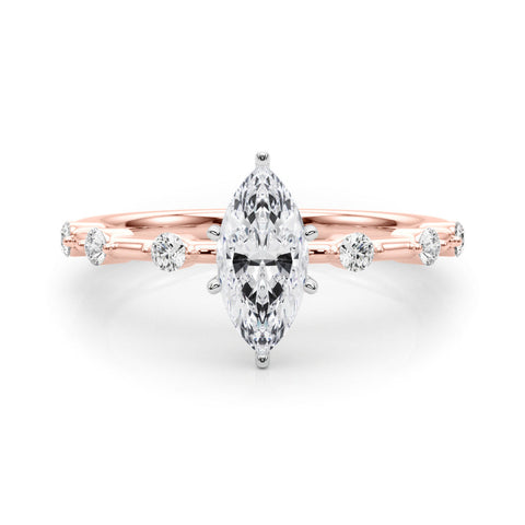 Rose gold Marquise Solitaire Diamond Ring with Bezel Set Side Stones and Prong Setting