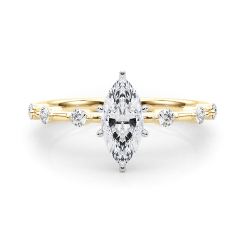Yellow gold Marquise Solitaire Diamond Ring with Bezel Set Side Stones and Prong Setting
