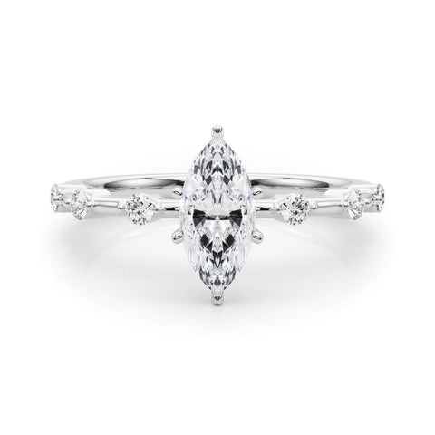 Platinum Marquise Solitaire Diamond Ring with Bezel Set Side Stones and Prong Setting