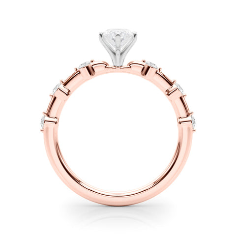 Rose gold Marquise Solitaire Diamond Ring with Bezel Set Side Stones and Prong Setting