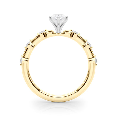 Yellow gold Marquise Solitaire Diamond Ring with Bezel Set Side Stones and Prong Setting