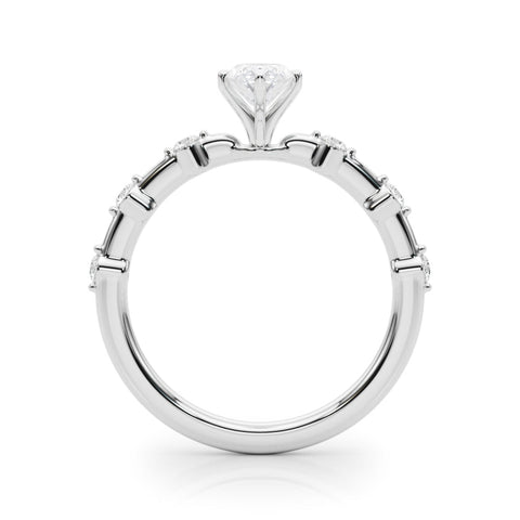 White gold Marquise Solitaire Diamond Ring with Bezel Set Side Stones and Prong Setting