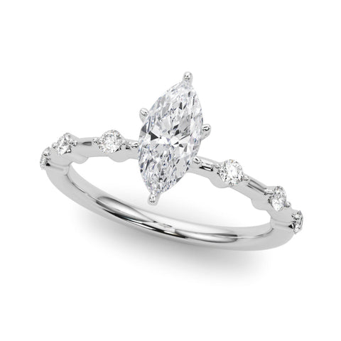 Platinum Marquise Solitaire Diamond Ring with Bezel Set Side Stones and Prong Setting