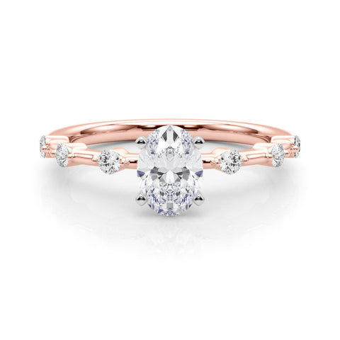 Rose gold Oval Solitaire Diamond Ring with Bezel Set Side Stones and Prong Setting