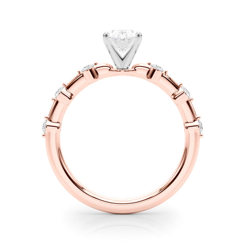 Rose gold Oval Solitaire Diamond Ring with Bezel Set Side Stones and Prong Setting