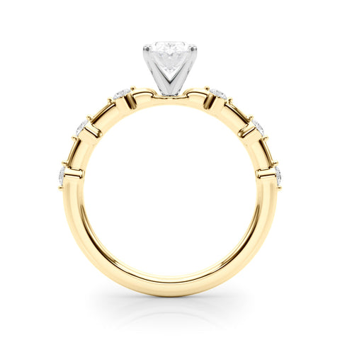 Yellow gold Oval Solitaire Diamond Ring with Bezel Set Side Stones and Prong Setting