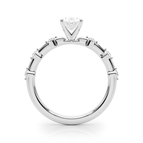 Platinum Oval Solitaire Diamond Ring with Bezel Set Side Stones and Prong Setting