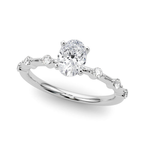 Platinum Oval Solitaire Diamond Ring with Bezel Set Side Stones and Prong Setting