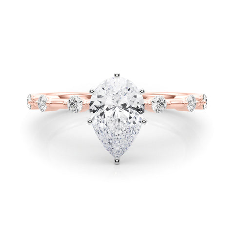 Rose gold Pear Solitaire Diamond Ring with Bezel Set Side Stones and Prong Setting