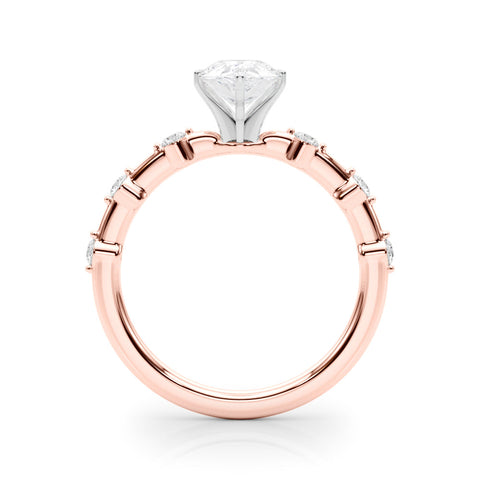 Rose gold Pear Solitaire Diamond Ring with Bezel Set Side Stones and Prong Setting