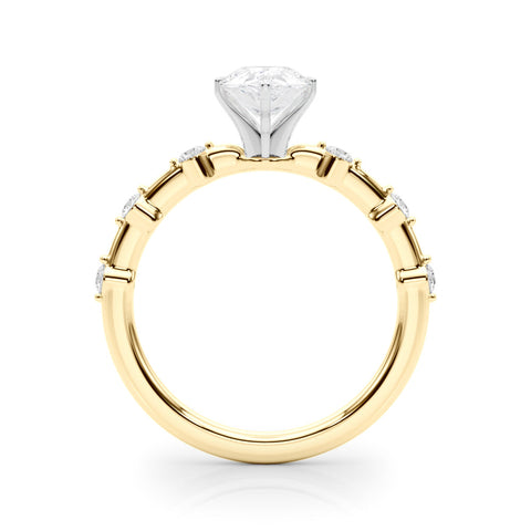 Yellow gold Pear Solitaire Diamond Ring with Bezel Set Side Stones and Prong Setting