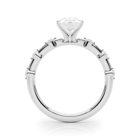 White gold Pear Solitaire Diamond Ring with Bezel Set Side Stones and Prong Setting