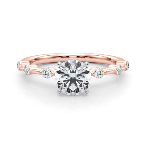 Rose gold Round Solitaire Diamond Ring with Bezel Set Side Stones and Prong Setting