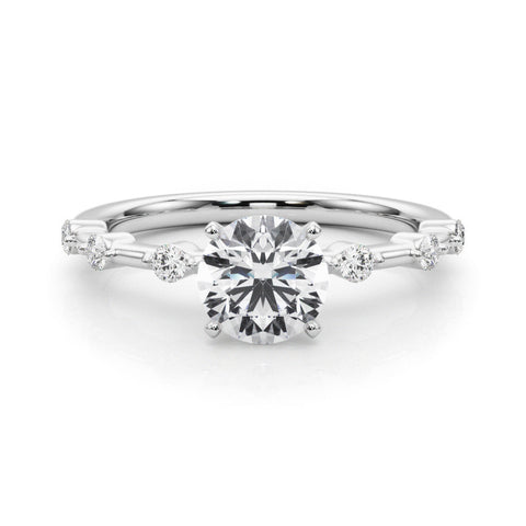 White gold Round Solitaire Diamond Ring with Bezel Set Side Stones and Prong Setting
