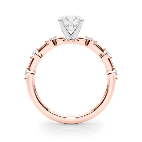 Rose gold Round Solitaire Diamond Ring with Bezel Set Side Stones and Prong Setting