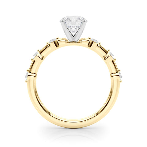 Yellow gold Round Solitaire Diamond Ring with Bezel Set Side Stones and Prong Setting