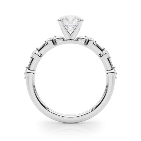 Platinum Round Solitaire Diamond Ring with Bezel Set Side Stones and Prong Setting