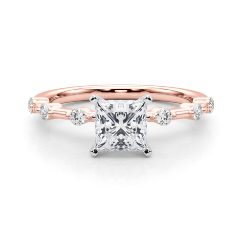 Rose gold Princess Solitaire Diamond Ring with Bezel Set Side Stones and Prong Setting