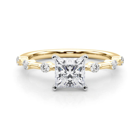 Yellow gold Princess Solitaire Diamond Ring with Bezel Set Side Stones and Prong Setting