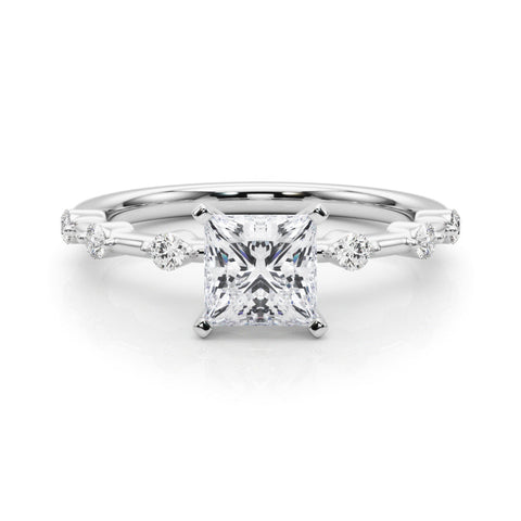 Platinum Princess Solitaire Diamond Ring with Bezel Set Side Stones and Prong Setting