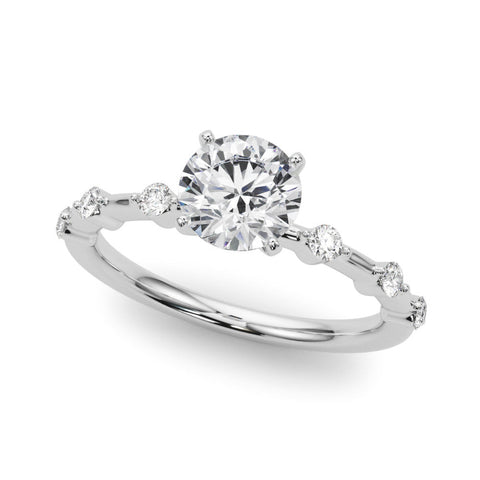 Platinum Round Solitaire Diamond Ring with Bezel Set Side Stones and Prong Setting
