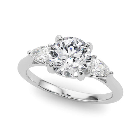 Platinum Three-Stone Round Brilliant Diamond Solitaire Ring with Tapered Band and Four-Prong Setting