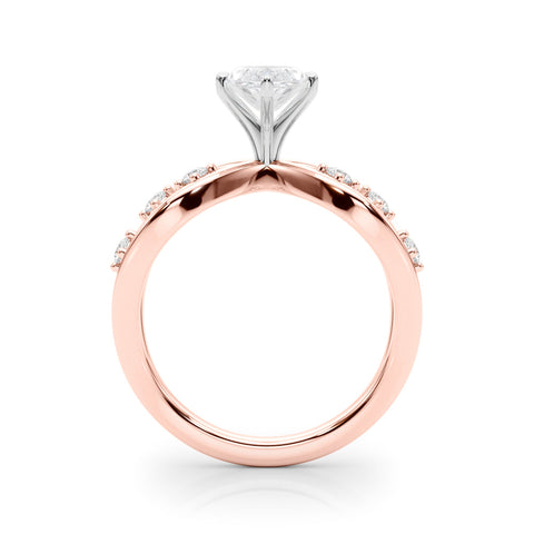 Rose gold Marquise Cut Solitaire Diamond with Side Stones on Criss-Cross Band and Four-Prong Setting
