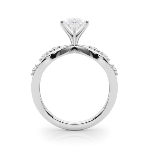 Platinum Marquise Cut Solitaire Diamond with Side Stones on Criss-Cross Band and Four-Prong Setting