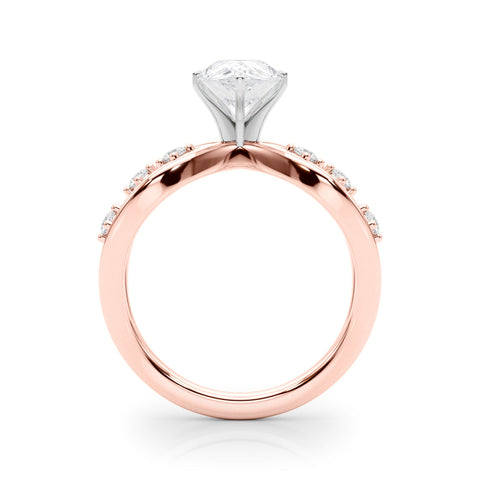 Rose gold Pear Cut Solitaire Diamond with Side Stones on Criss-Cross Band and Four-Prong Setting