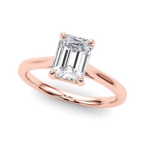 Rose gold Emerald Cut Solitaire Ring with Cathedral Band and Four-Prong Setting