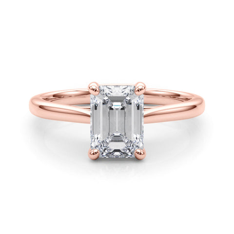 Rose gold Emerald Cut Solitaire Ring with Cathedral Band and Four-Prong Setting