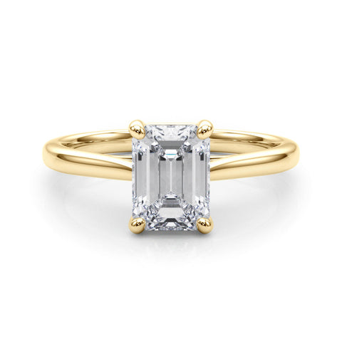 Yellow gold Emerald Cut Solitaire Ring with Cathedral Band and Four-Prong Setting