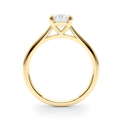 Yellow gold Emerald Cut Solitaire Ring with Cathedral Band and Four-Prong Setting