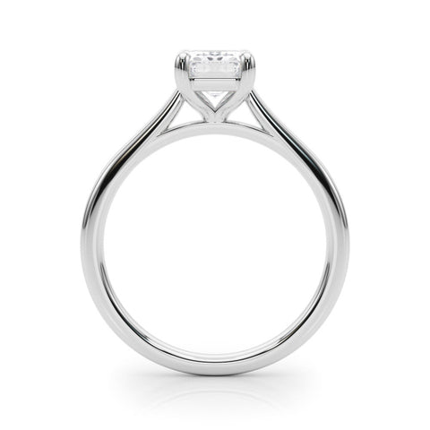 Platinum Emerald Cut Solitaire Ring with Cathedral Band and Four-Prong Setting