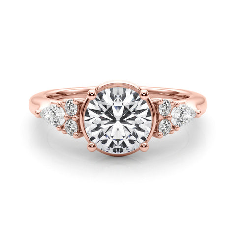 Rose gold Round Brilliant Diamond Solitaire with Side Stones on a Tapered Band and Four-Prong Setting