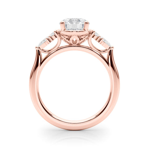 Rose gold Round Brilliant Diamond Solitaire with Side Stones on a Tapered Band and Four-Prong Setting