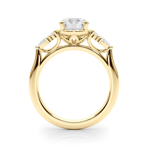 Yellow gold Round Brilliant Diamond Solitaire with Side Stones on a Tapered Band and Four-Prong Setting