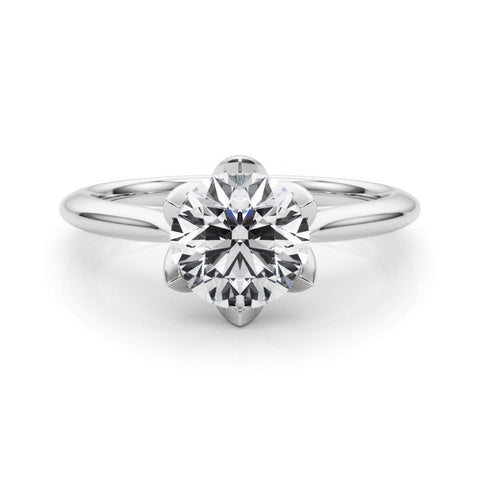 Silver Round Solitaire Diamond Ring with Six-Prong Setting and Classic Band