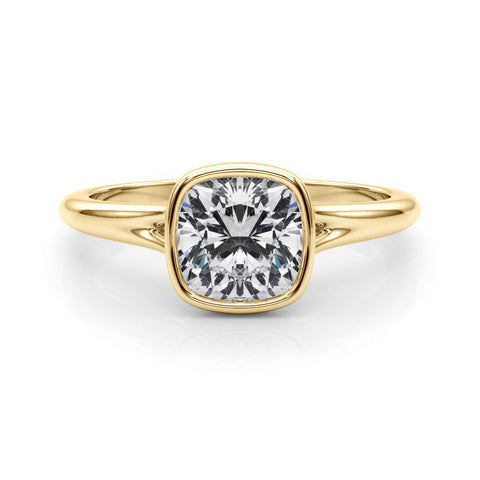 Yellow gold Bezel Set Cushion Cut Solitaire Ring